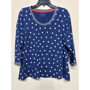 Coldwater Creek XL Blue White Polka Dot Top Scoop Neck Casual Weekend Summer